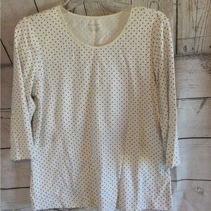 Christopher & Banks Polka Dot White & Navy Women's Top Casual Size Large